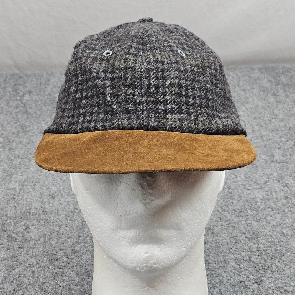Vintage Orvis Wool Hat Leather Suede Brim OS Brown Plaid Vintage Workwear Cap
